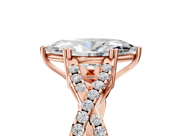 Rose gold Marquise Solitaire Twist Band with Pavé Setting and Four-Prong Setting_59