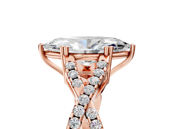 Rose gold Marquise Solitaire Twist Band with Pavé Setting and Four-Prong Setting_5