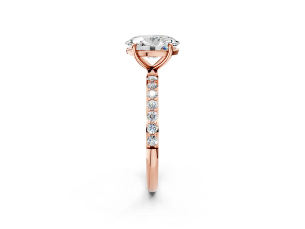 Rose gold Oval Cut Diamond Pavé Band Solitaire Ring with Four-Prong Setting_26