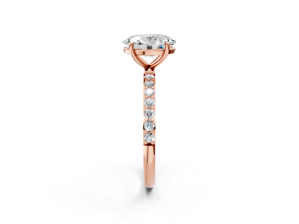 Rose gold Oval Cut Diamond Pavé Band Solitaire Ring with Four-Prong Setting_2