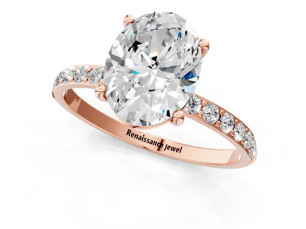Rose gold Oval Cut Diamond Pavé Band Solitaire Ring with Four-Prong Setting_31