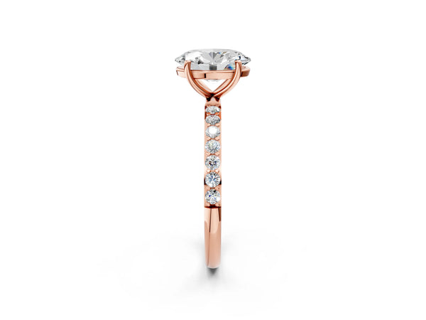 Rose gold Oval Cut Diamond Pavé Band Solitaire Ring with Four-Prong Setting_32