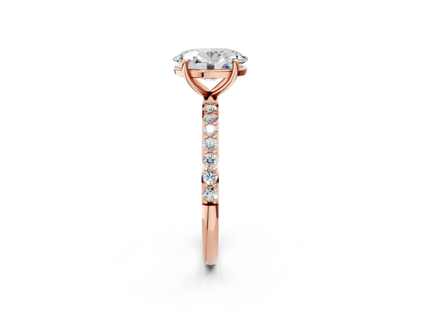 Rose gold Oval Cut Diamond Pavé Band Solitaire Ring with Four-Prong Setting_86