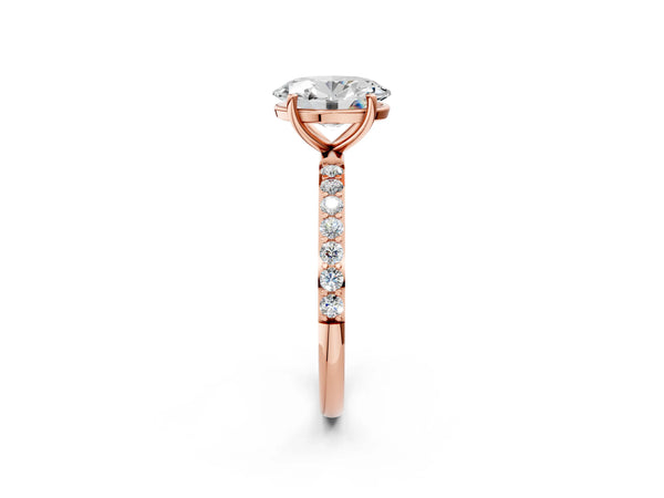 Rose gold Oval Cut Diamond Pavé Band Solitaire Ring with Four-Prong Setting_92