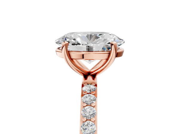 Rose gold Oval Cut Diamond Pavé Band Solitaire Ring with Four-Prong Setting_95
