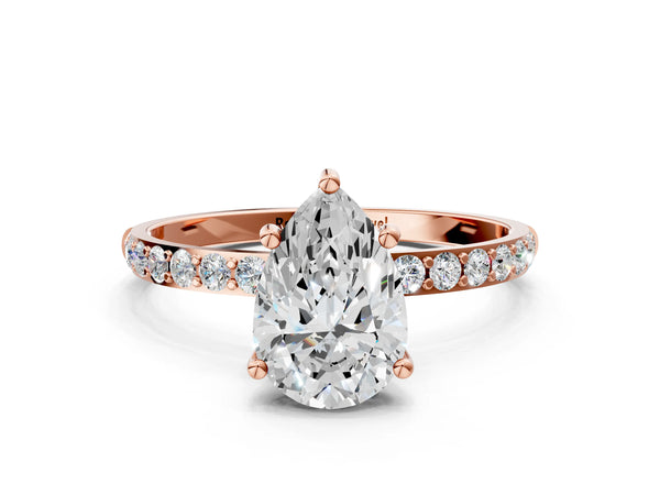 Rose gold Pear Cut Diamond Pavé Band Solitaire Ring with Four-Prong Setting_30