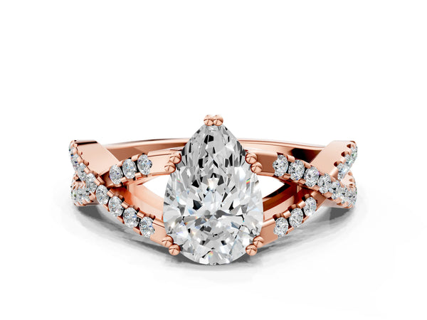 Rose gold Pear Solitaire Twist Band with Pavé Setting and Four-Prong Setting_24