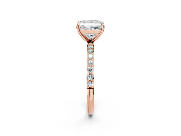 Rose gold Princess Cut Diamond Pavé Band Solitaire Ring with Four-Prong Setting_14