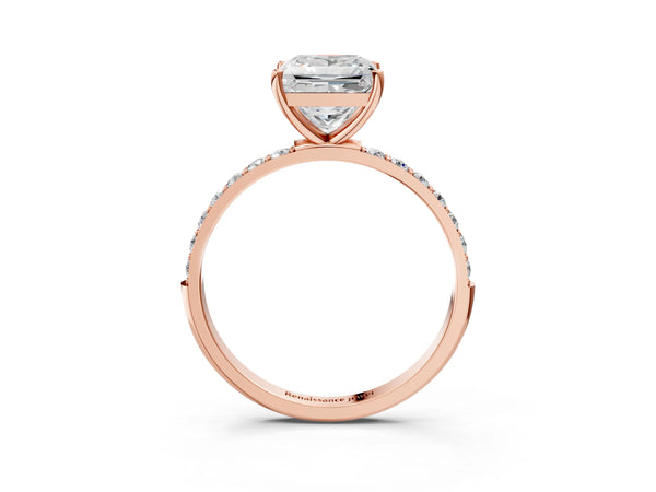 Rose gold Princess Cut Diamond Pavé Band Solitaire Ring with Four-Prong Setting_21