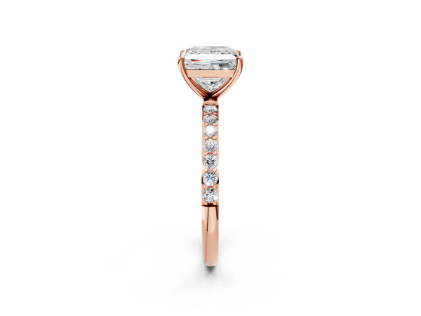 Rose gold Princess Cut Diamond Pavé Band Solitaire Ring with Four-Prong Setting_32