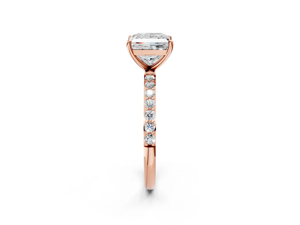 Rose gold Princess Cut Diamond Pavé Band Solitaire Ring with Four-Prong Setting_56