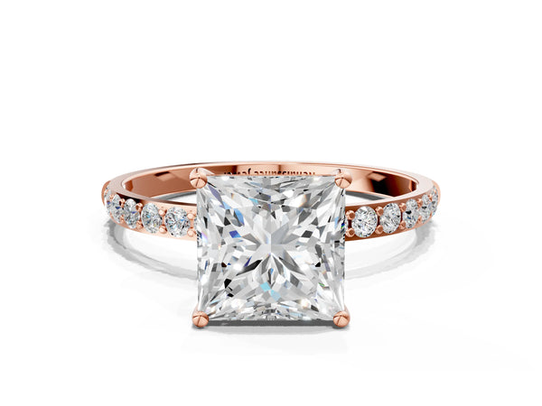 Rose gold Princess Cut Diamond Pavé Band Solitaire Ring with Four-Prong Setting_84