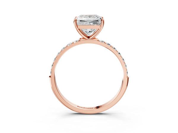 Rose gold Princess Cut Diamond Pavé Band Solitaire Ring with Four-Prong Setting_93