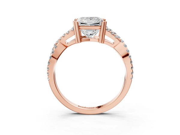 Rose gold Princess Solitaire Twist Band with Pavé Setting and Four-Prong Setting_15