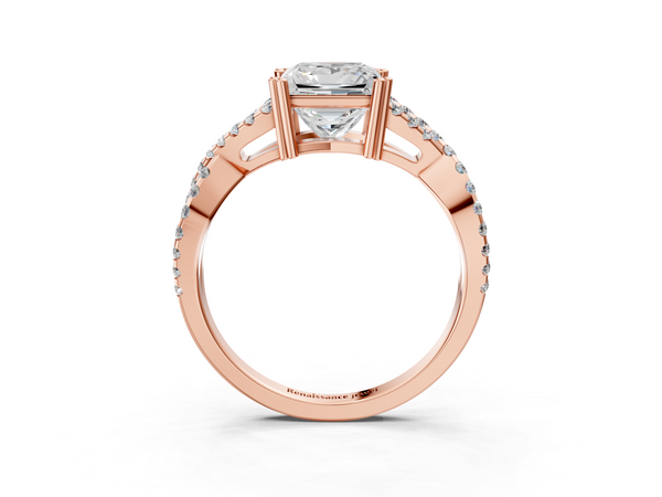 Rose gold Princess Solitaire Twist Band with Pavé Setting and Four-Prong Setting_3