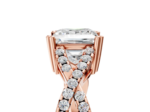 Rose gold Princess Solitaire Twist Band with Pavé Setting and Four-Prong Setting_41