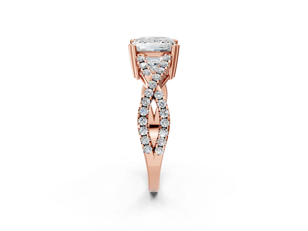 Rose gold Princess Solitaire Twist Band with Pavé Setting and Four-Prong Setting_44
