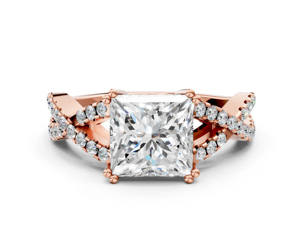 Rose gold Princess Solitaire Twist Band with Pavé Setting and Four-Prong Setting_54