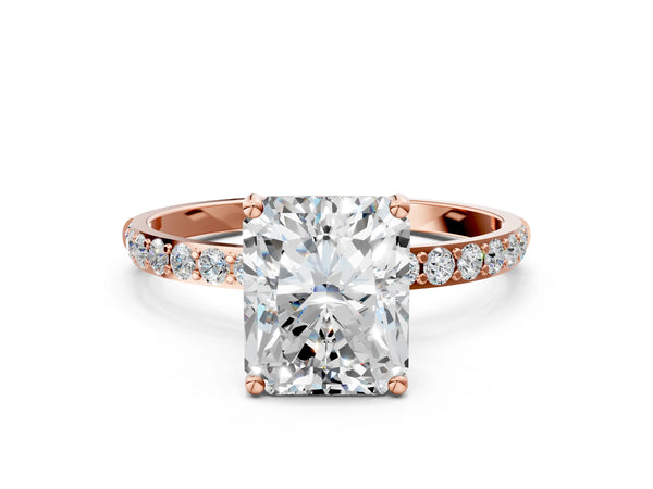 Rose gold Radiant Cut Diamond Pavé Band Solitaire Ring with Four-Prong Setting_18