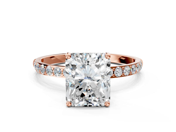 Rose gold Radiant Cut Diamond Pavé Band Solitaire Ring with Four-Prong Setting_54