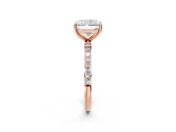 Rose gold Radiant Cut Diamond Pavé Band Solitaire Ring with Four-Prong Setting_74
