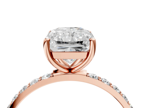Rose gold Radiant Cut Diamond Pavé Band Solitaire Ring with Four-Prong Setting_82