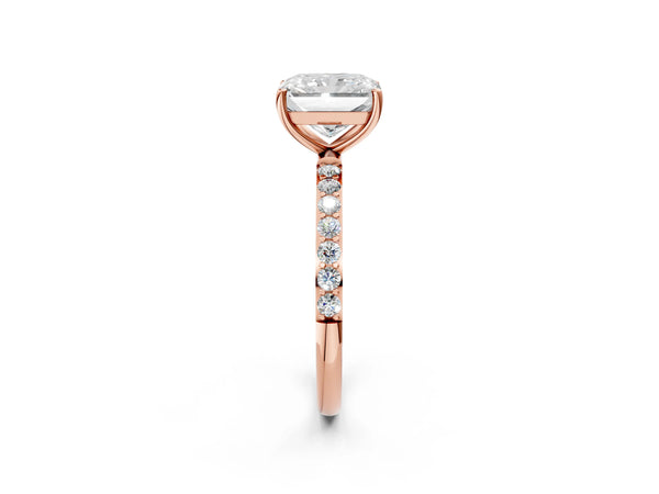 Rose gold Radiant Cut Diamond Pavé Band Solitaire Ring with Four-Prong Setting_86