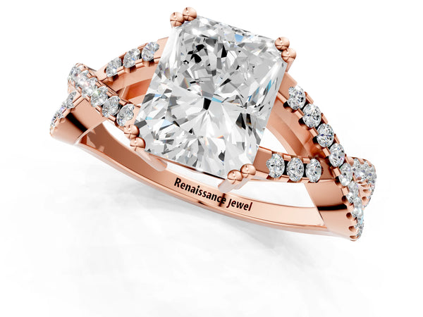 Rose gold Radiant Solitaire Twist Band with Pavé Setting and Four-Prong Setting_19