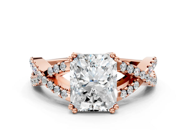 Rose gold Radiant Solitaire Twist Band with Pavé Setting and Four-Prong Setting_30