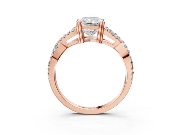 Rose gold Radiant Solitaire Twist Band with Pavé Setting and Four-Prong Setting_39