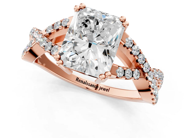 Rose gold Radiant Solitaire Twist Band with Pavé Setting and Four-Prong Setting_49