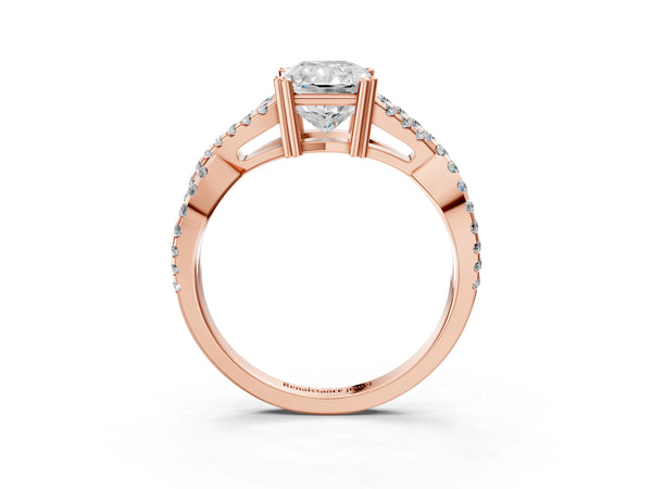 Rose gold Radiant Solitaire Twist Band with Pavé Setting and Four-Prong Setting_57