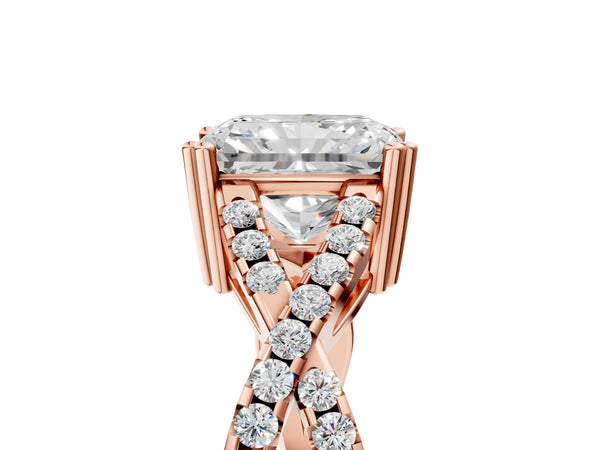 Rose gold Radiant Solitaire Twist Band with Pavé Setting and Four-Prong Setting_71