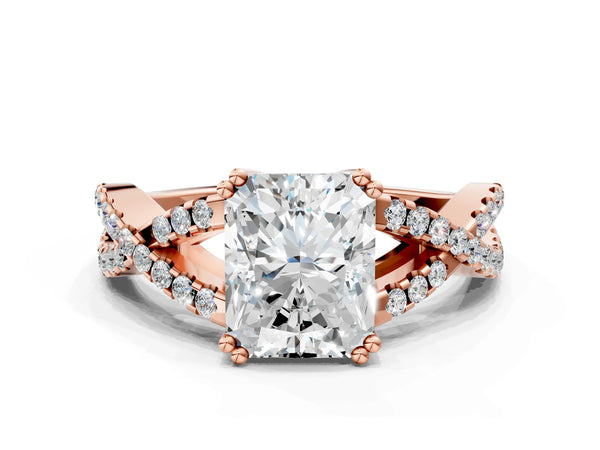 Rose gold Radiant Solitaire Twist Band with Pavé Setting and Four-Prong Setting_78