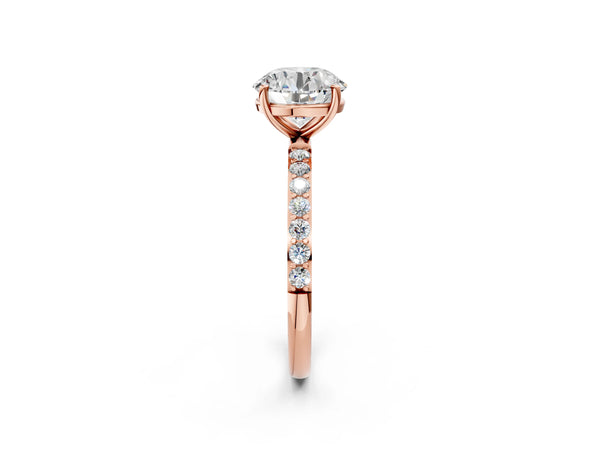 Rose gold Round Cut Diamond Pavé Band Solitaire Ring with Four-Prong Setting_14