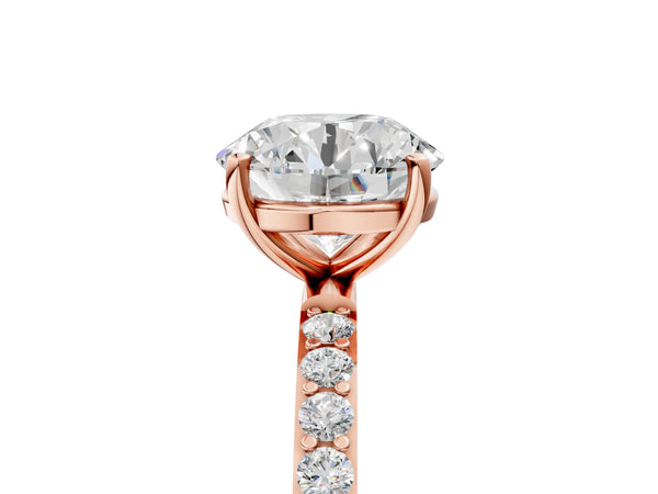 Rose gold Round Cut Diamond Pavé Band Solitaire Ring with Four-Prong Setting_23