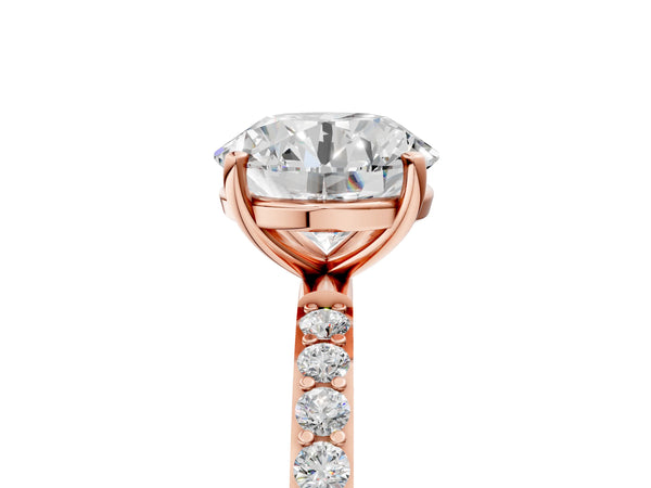 Rose gold Round Cut Diamond Pavé Band Solitaire Ring with Four-Prong Setting_29