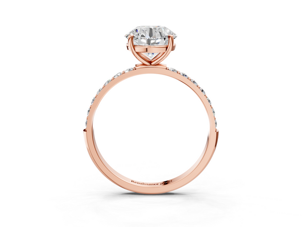 Rose gold Round Cut Diamond Pavé Band Solitaire Ring with Four-Prong Setting_3