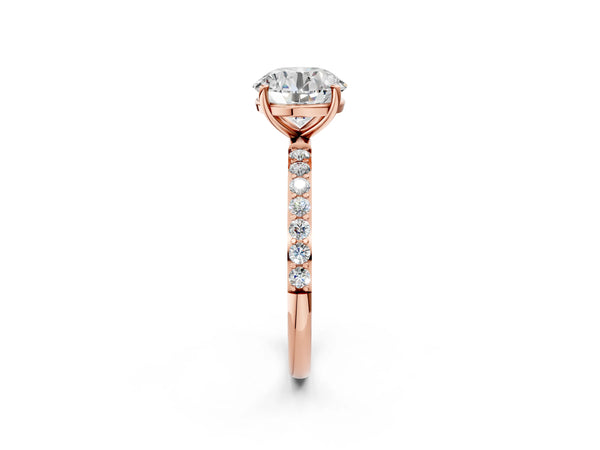 Rose gold Round Cut Diamond Pavé Band Solitaire Ring with Four-Prong Setting_44