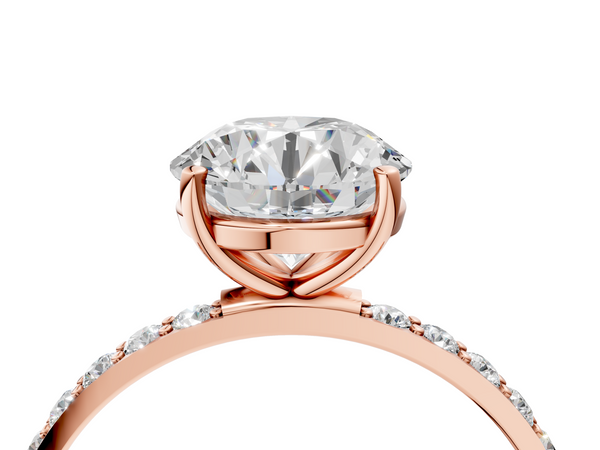 Rose gold Round Cut Diamond Pavé Band Solitaire Ring with Four-Prong Setting_4