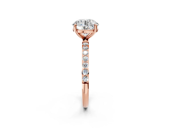 Rose gold Round Cut Diamond Pavé Band Solitaire Ring with Four-Prong Setting_68