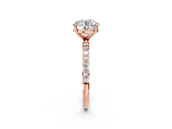 Rose gold Round Cut Diamond Pavé Band Solitaire Ring with Four-Prong Setting_74