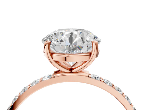 Rose gold Round Cut Diamond Pavé Band Solitaire Ring with Four-Prong Setting_76