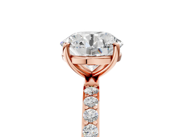 Rose gold Round Cut Diamond Pavé Band Solitaire Ring with Four-Prong Setting_95