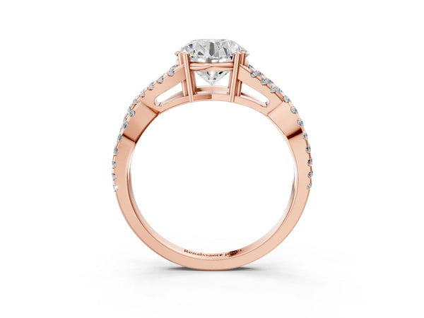 Rose gold Round Solitaire Twist Band with Pavé Setting and Four-Prong Setting_21