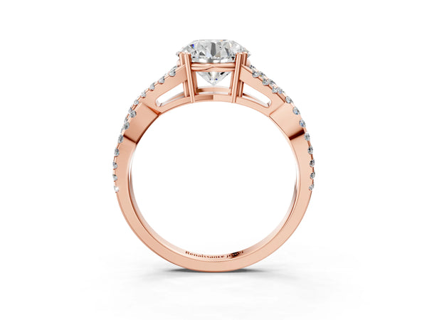 Rose gold Round Solitaire Twist Band with Pavé Setting and Four-Prong Setting_27