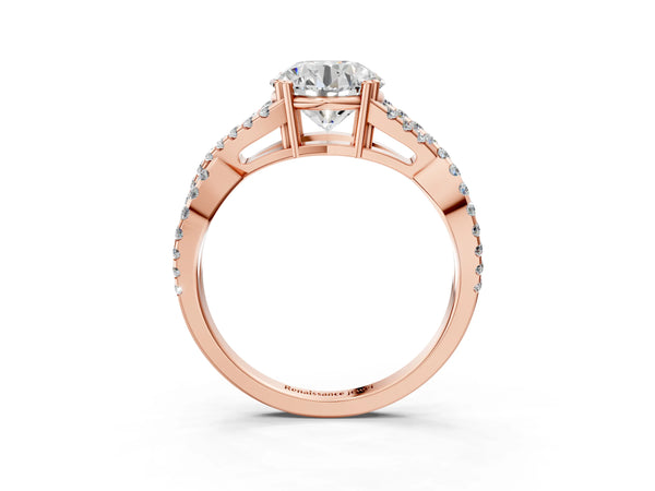 Rose gold Round Solitaire Twist Band with Pavé Setting and Four-Prong Setting_39