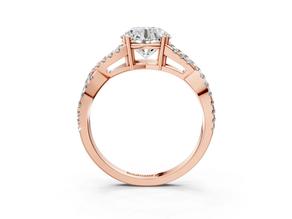 Rose gold Round Solitaire Twist Band with Pavé Setting and Four-Prong Setting_57