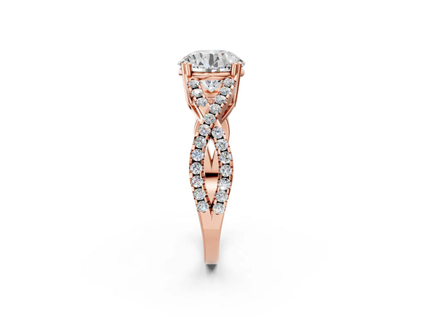 Rose gold Round Solitaire Twist Band with Pavé Setting and Four-Prong Setting_62