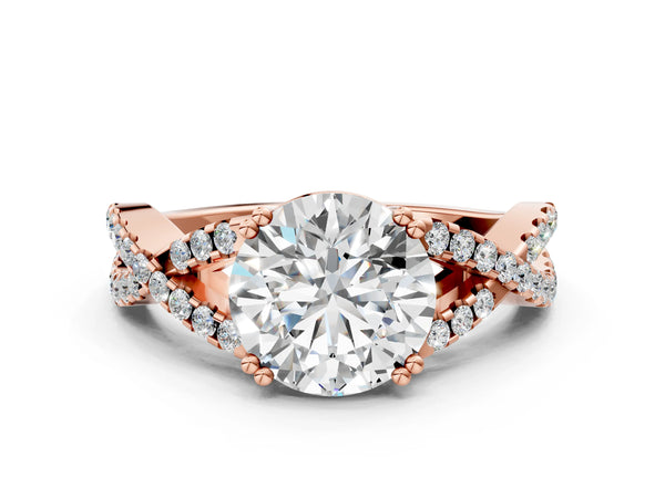 Rose gold Round Solitaire Twist Band with Pavé Setting and Four-Prong Setting_72